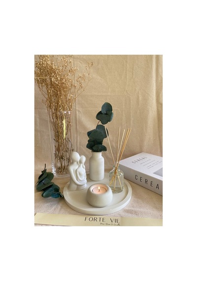 Dekoratif Minimal Vazo, Sarılan Sevgili Tealight Mum Ve Bebek Pudralı Oda Kokusu Seti