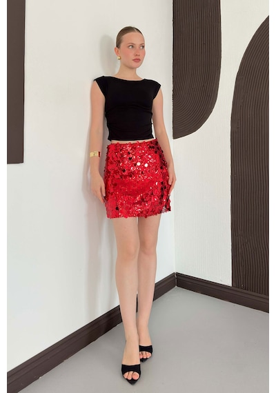 Verymoda Pullu Etek D2928 Kırmızı