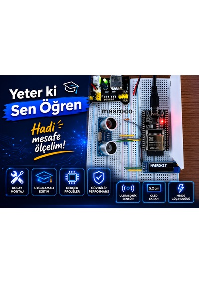 Masrokit Esp32-d Geliştirme Kartlı Ultrasonik Mesafe Ölçüm Eğitim Kiti Önceden Programlanmış