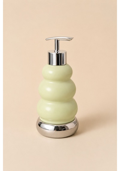 Trıo Dekoratif Premium 3 Boğumlu Sıvı Sabunluk 300 Ml Krom Görünümlü Pompalı Pastel Yeşil Banyo Ve Mutfak Sabun Dispenseri - 18,5 Cm X 7 Cm