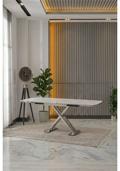 Venoxa Premium 80x120 / 80x180 Ölçülü Mdf Masa Tek Masadır Beyaz Mermer Beyaz Mermer