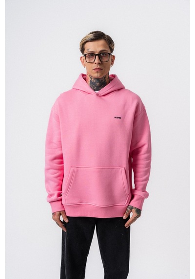 Erkek Respire Yazı Detaylı Kapüşonlu Basic Oversize Hoodie Pembe