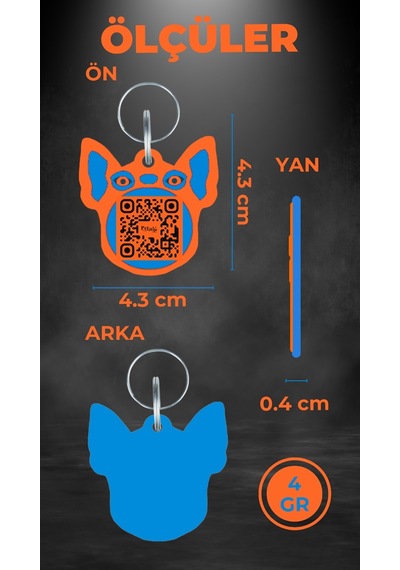 Petjoo 7.Hook Mavi-Turuncu Qr'lı Köpek Künyesi