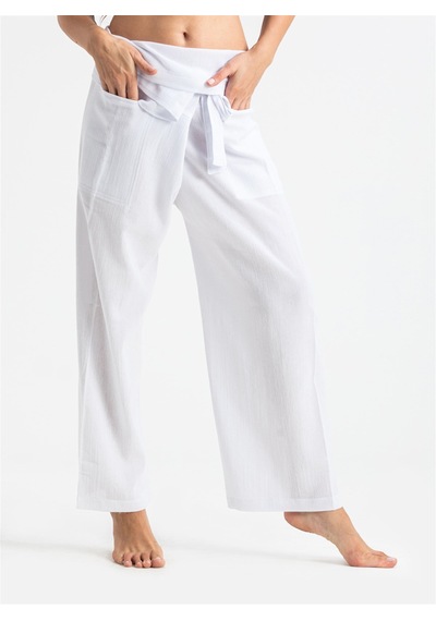 Eliş Şile Bezi Unisex Şile Bezi Balıkçı Pantolon Beyaz Byz Beyaz