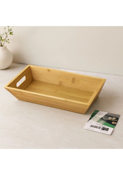 Hubrendy Tedarik Bambu Dikdörtgen Sunum Tepsisi 16x30x4.5 Cm Çift Kulplu