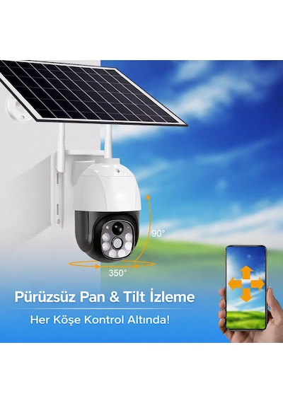 Güneş Enerjili 4g/wifi 360 Akıllı Güvenlik Kamerası Kablosuz, Gece Görüşlü, Hareket Sensörlü, Çift Yönlü Sesli
