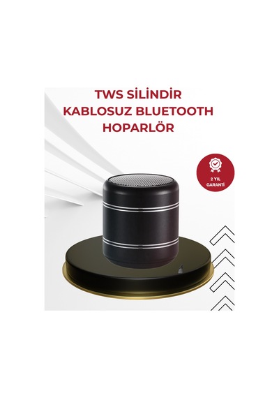 Kompakt - 313 - Silindir Metal Bluetooth Hoparlör 400 Mah Uzun Pil - Edntrend - Tws Destekli