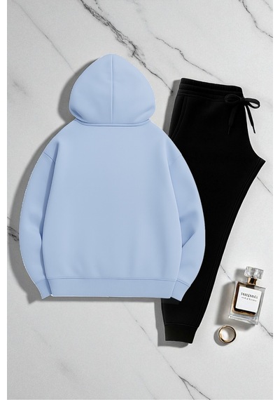 Uyguntarz Unisex Be Happy Baskılı Oversize Sweatshirt Takım Bebe Mavi