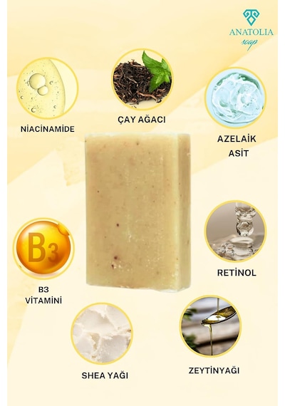 Niacinamide Sabunu, Azelaik Asit Cilt Aydınlatıcı Siyah Nokta Gözenek Çay Ağacı Anti Acne 1 Adet