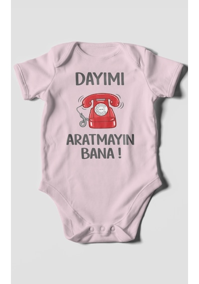 Morivokids Dayımı Aratmayın Bana Kısa Kollu Bebek Body %100 Pamuk Bebe Pembe