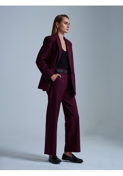 Dilvin 72235 Kemerli Düz Kesim Pantolon-bordo Bordo