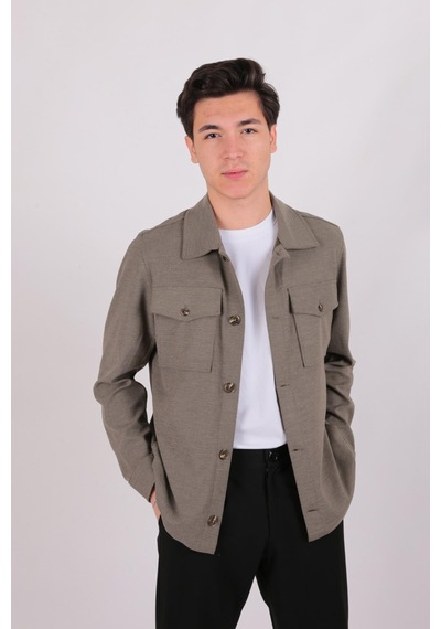 Twın Lıon Twin Lıon 1033 Slimfit Dış Gömlek Mont Haki