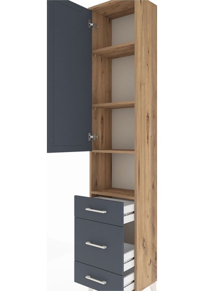 Arges Dolap 4 Raflı 3 Çekmeceli Tek Kapaklı 44x30x221 Çam-ant... Çam