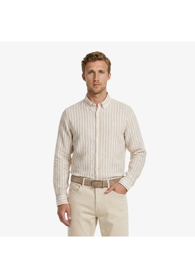 Nautica Erkek Bej Regular Fit Çizgili Keten Gömlekçizgiliw65451t