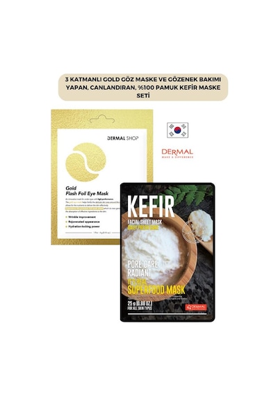 Dermal 3 Katmanlı Gold Göz Maskesi + Pamuk Kefir Maskesi 23 G