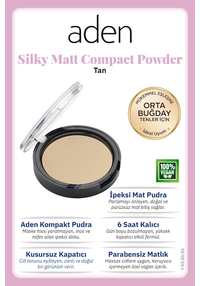 Aden Silky Matt Compact Powder - İpeksi Mat Pudra 01 Tan Bronz 0