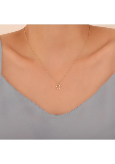 925 Ayar Altın Mikron Kaplama Minimal At Nalı Gümüş Kolye - Cn00377 Altın