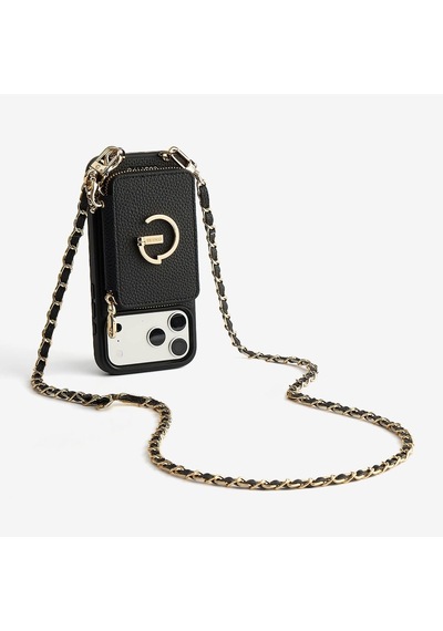 Kombinlenebilir - Uzun Zincir Crossbody Telefon Omuz Askısı - By Bera Lina Siyah