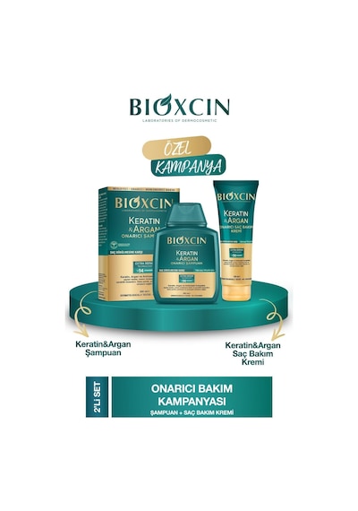 Keratin & Argan Onarıcı Şampuan 300ml + Kertin Argan Saç Bakım Kremi İnce Telli