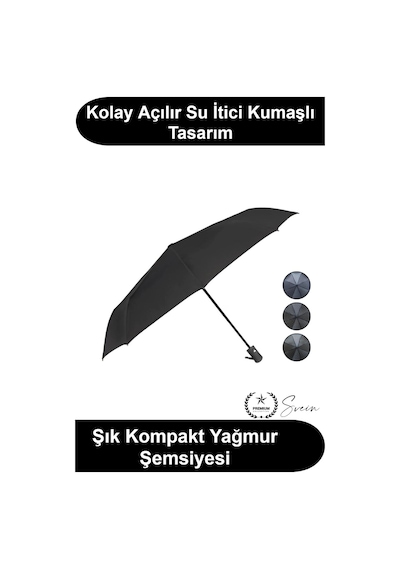 Svein Orta Boy Yarı Otomatik Şemsiye Siyah Desenli Ergonomik Saplı Su İtici Kumaşlı Rüzgara Dayanıklı Meta Çok Renkli