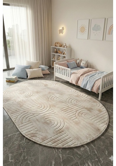Modern Oval Halı Bambu Dokulu Kaymaz Taban Yumuşak Salon Yatak Odası Halısı Kahve 5001