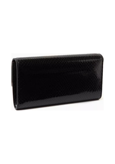 Jimmy Choo Patenli Deri Emmie Clutch, Rugan & Işıltılı, Asimetrik Kapak Tasarımı El Çantası Siyah