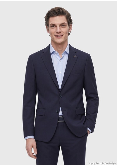 Ramsey Lacivert Düz Modern Fit %100 Yün Takım Elbise