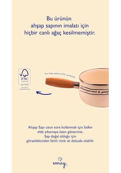 Loren Ahşap Saplı Emaye Sütlük 1,3 Litre 16cm Bej