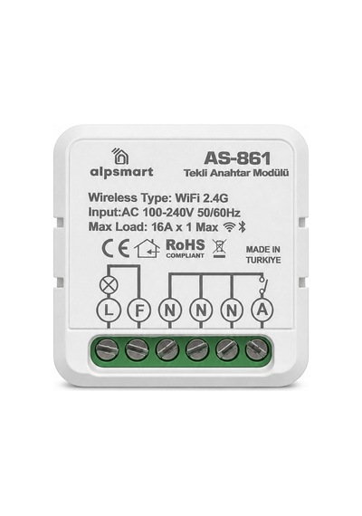 Alpsmart As-861 Akıllı Wi-fi Tekli Duvar Anahtar Modülü Tuya Uyum