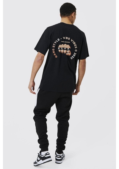 Gang Serıes Erkek Siyah Oversize Vibes Gang Baskılı T-shirt Siyah