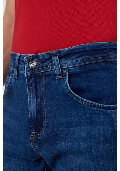 İmza Mavi Gabardin 5 Cep Düz Paça Casual Slim Fit Pamuklu Denim Pantolon 1023250150 Mavi