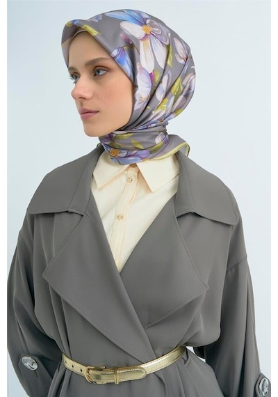 Armine İpek Eşarp 2026 Yaz - 9524-33 Füme Twill