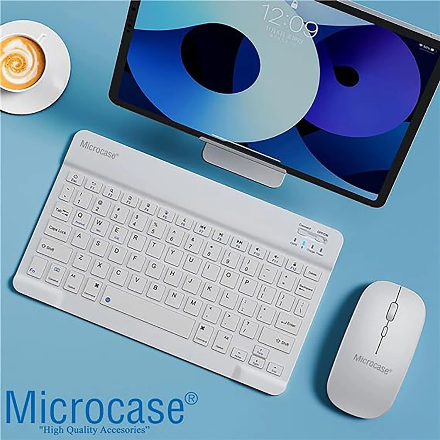 Microcase Apple İpad Air 13 2026 İle Uyumlu Türkçe Bluetooth Klavye+mouse+tablet Standı Beyaz Al5166