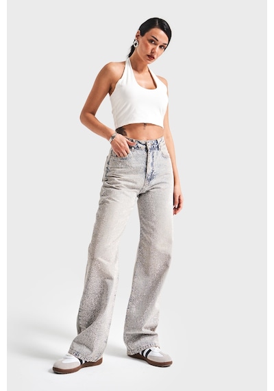 it's basic Kadın T.kot Rengi T-4s5-90 Parlak Taşlı %100 Koton Tasarım Straight Fit Denim Jean Kırmızı