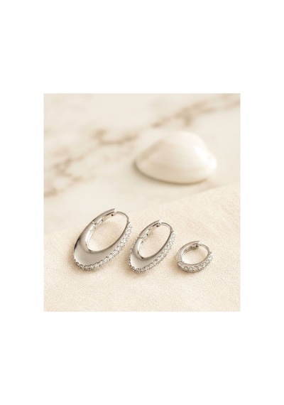 Gümüş Renk Oval Halka Model Zirkon Taşlı 3 Lü Küpe Set Tj-bkp11975 Evimdeyokyok