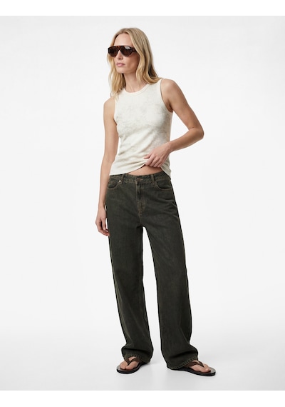 Koton Simli Soyut Baskılı Bisiklet Yaka Slim Fit Kolsuz Bluz Altın Çizgili 6sak10002uk