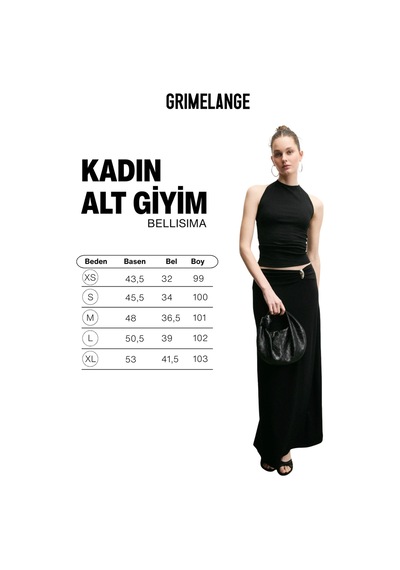 Grimelange Bellısıma Kadın Yumuşak Ve Esnek Kumaşlı Toka Detaylı Regular Siyah Etek Siyah