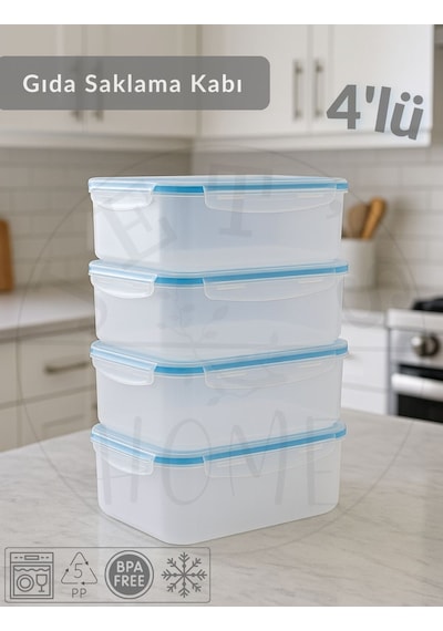 4'lü Vakumlu Saklama Kabı Seti Hava Almaz Bpa Free Kilitlenebilir Gıda Erzak Kabı 4 L Şeffaf