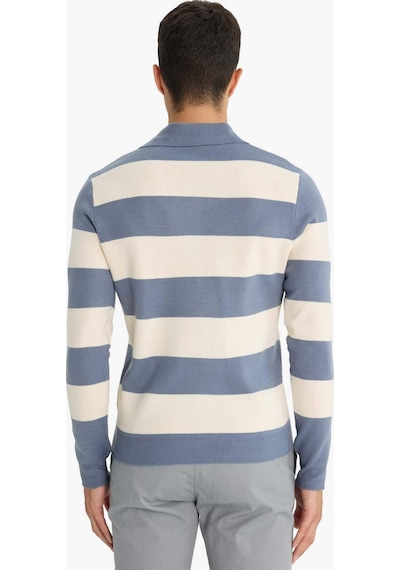 DeFacto Standart Fit Normal Kesim Çizgili Polo Yaka Triko Kazak Y4194AZ24WNIN34