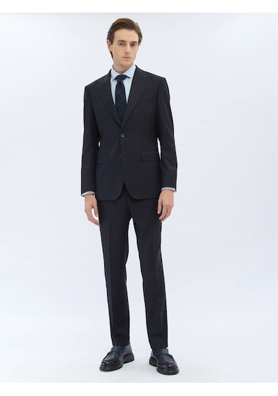 Kip Siyah Desenli Modern Fit Yün Karışımlı Takım Elbise 6 Drop Siyah