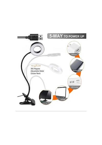 Kıskaçlı 3 Renk Masa Lambası Işık Şiddeti Rengi Ayarlanabilir Usb