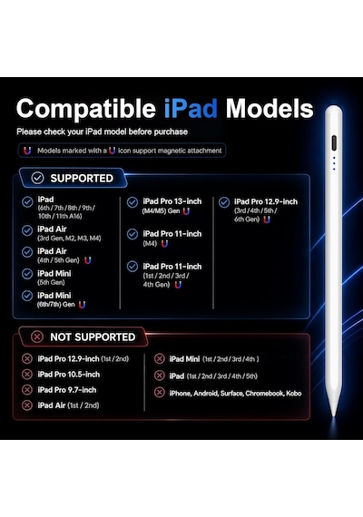 Pencil 1. Nesil, Hızlı Şarj Usb-c İpad Kalem, Eğimli Ve Palm Rejection, Manyetik İpad Kalem, İpad Air 3/4/5, İpad Mini 5/6, İpad 6-10 Gen, İpad Pro 11"/12,9 İnç İle Uyumlu Belirtilmemiş Pencil 1. Nesil, Hızlı Şarj Usb-c İpad Kalem, Eğimli Ve Palm Rejection, Manyetik İpad Kalem, İpad Air 3/4/5, İpad Mini 5/6, İpad 6-10 Gen, İpad Pro 11"/12,9 İnç İle Uyumlu Belirtilmemiş