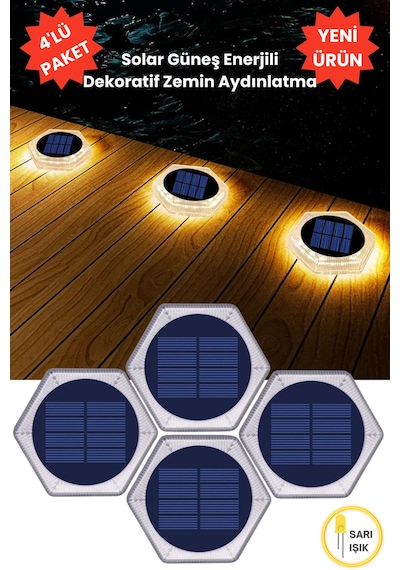 Trendpoint 4adet Güneş Enerjili Dekoratif Zemin Aydınlatma Solar Bahçe Peyzaj Kaliteli Premium Led Sarı 53514862