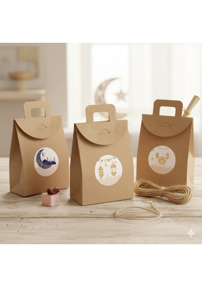 Ramazan Takvim Seti - 30 Günlük Advent Calendar Sticker - 30 Adet Kraft El Geçme Çanta - 10m Jüt İp