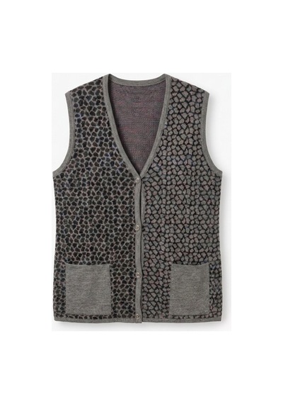 Onno Style Women Çelik Örgü Klasik Leopar Desen Triko Yelek Gri