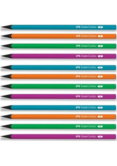 Faber-castell Kurşun Kalem Siyah Lata Neon Yuvarlak B 12 Li Paket Karışık