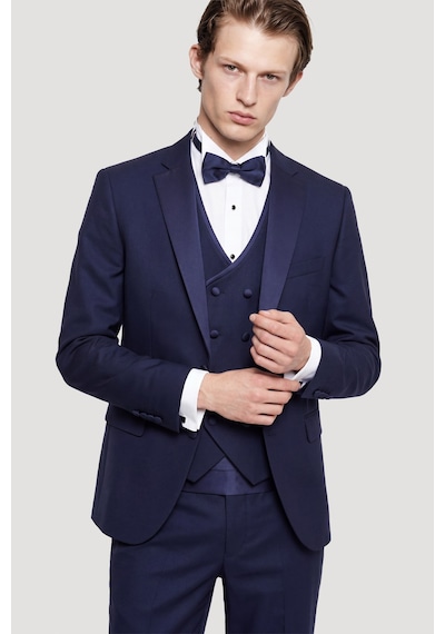 Ac&Co / Altınyıldız Classics Erkek Lacivert Slim Fit Dar Kesim Mono Yaka Desenli Yelekli Smokin Takım Lacivert