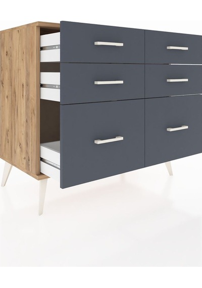 Hyperion Şifonyer 6 Çekmeceli 88x44x80 Çam-çam/antrasit Çam/antrasit Hyperion Şifonyer 6 Çekmeceli 88x44x80 Çam-çam/antrasit Çam/antrasit