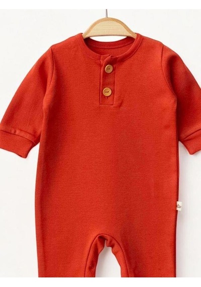 Zekids Bebek Düğmeli Organik Tulum-15480 Turuncu