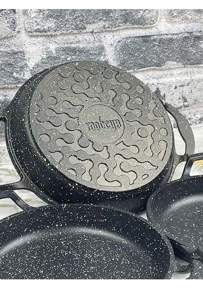 Mabeyn 3'lü Set Döküm Siyah Granit Sahan Tava 22cm-20cm-18cm 3lü